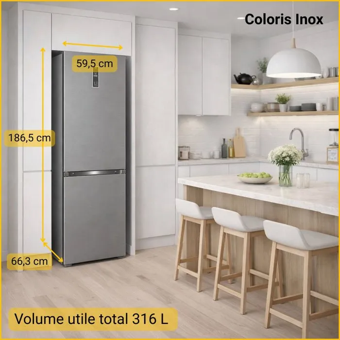 Réfrigérateur combiné - WHIRLPOOL - WHK26363XP6E - 316 L - Dual NoFrost - 6e sens - Classe C - 186.5x59.5x66.3 - Inox - Image 7