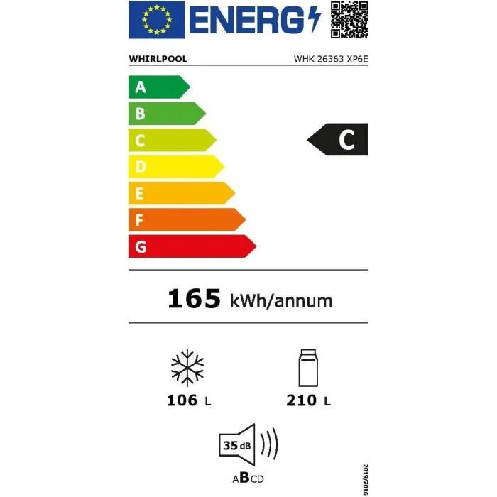 Réfrigérateur combiné - WHIRLPOOL - WHK26363XP6E - 316 L - Dual NoFrost - 6e sens - Classe C - 186.5x59.5x66.3 - Inox - Image 10
