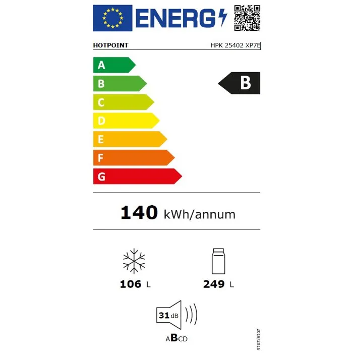 Réfrigérateur combiné - HOTPOINT - HPK25402XP7E - Classe B - 355 L - 59,5 x 66,3 x 203,5 cm - Titanium Inox - Image 9