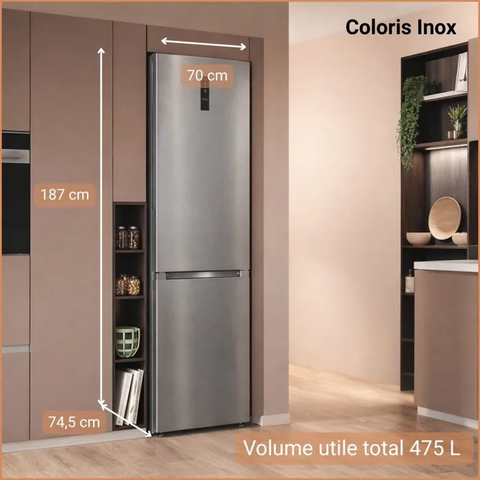 Réfrigérateur combiné - HOTPOINT - HPAK26472XP4E - Grande capacité 475 L - Froid ventilé - Classe E - 195x76x90 - Inox - Image 6