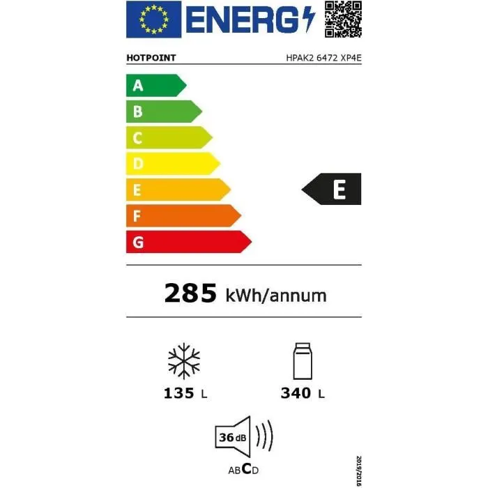 Réfrigérateur combiné - HOTPOINT - HPAK26472XP4E - Grande capacité 475 L - Froid ventilé - Classe E - 195x76x90 - Inox - Image 9