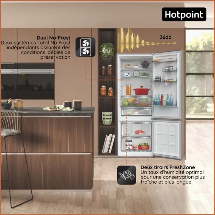 Réfrigérateur combiné - HOTPOINT - HPAK26472XP4E - Grande capacité 475 L - Froid ventilé - Classe E - 195x76x90 - Inox - Image 13