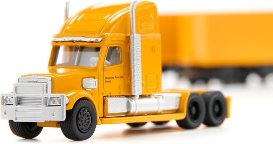 SIKU 1806, Freightliner DHL Road Train, trekker met oplegger en aanhanger, 1:87, metaal/kunststof, geel, afneembare aanhanger - Image 4