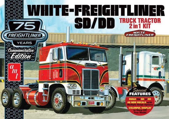 AMT Modelbouwpakket Vrachtwagens - 1046 White Freightliner 2-in-1 SD/DD Cabover Tractor Plastic - 1:25 - Modelbouw