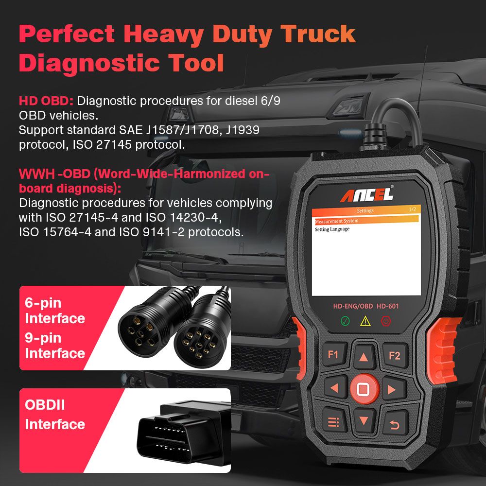 ANCEL HD601 Heavy Duty Truck Code Reader Full System OBD2 Diagnostic Scan Tool Check Engine for Freightliner Cummins San Tool - Image 1
