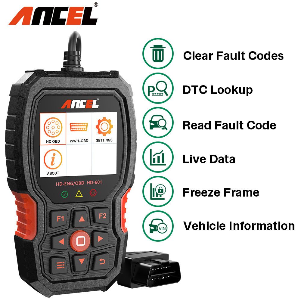 ANCEL HD601 Heavy Duty Truck Code Reader Full System OBD2 Diagnostic Scan Tool Check Engine for Freightliner Cummins San Tool - Image 3