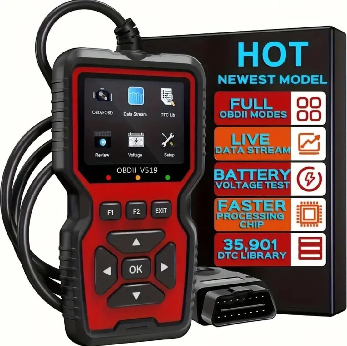 Auto Tool Auto Tool Tire Repair Universal V519 Obd2 Scanner Truck And Car OBDII Diagnostic Code Reader For Check Engine Light Read/Erase Codes Tune Car Tune 11 - Image 1