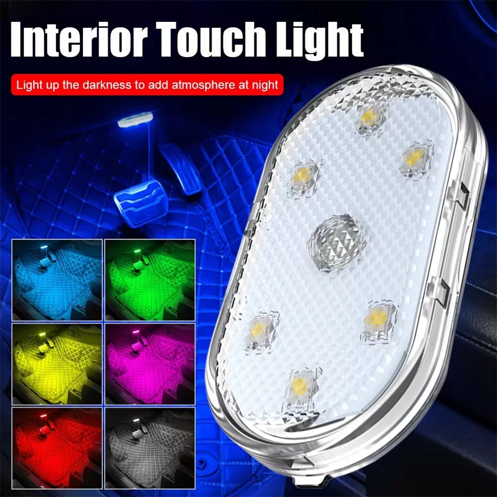 Universal Wireless Car Interior LED Lights Auto Mini Roof Ceiling Reading Lamp 5V Finger Touch Sensor Magnetic Attraction Styling Dome Light USB Rechargable - Image 1
