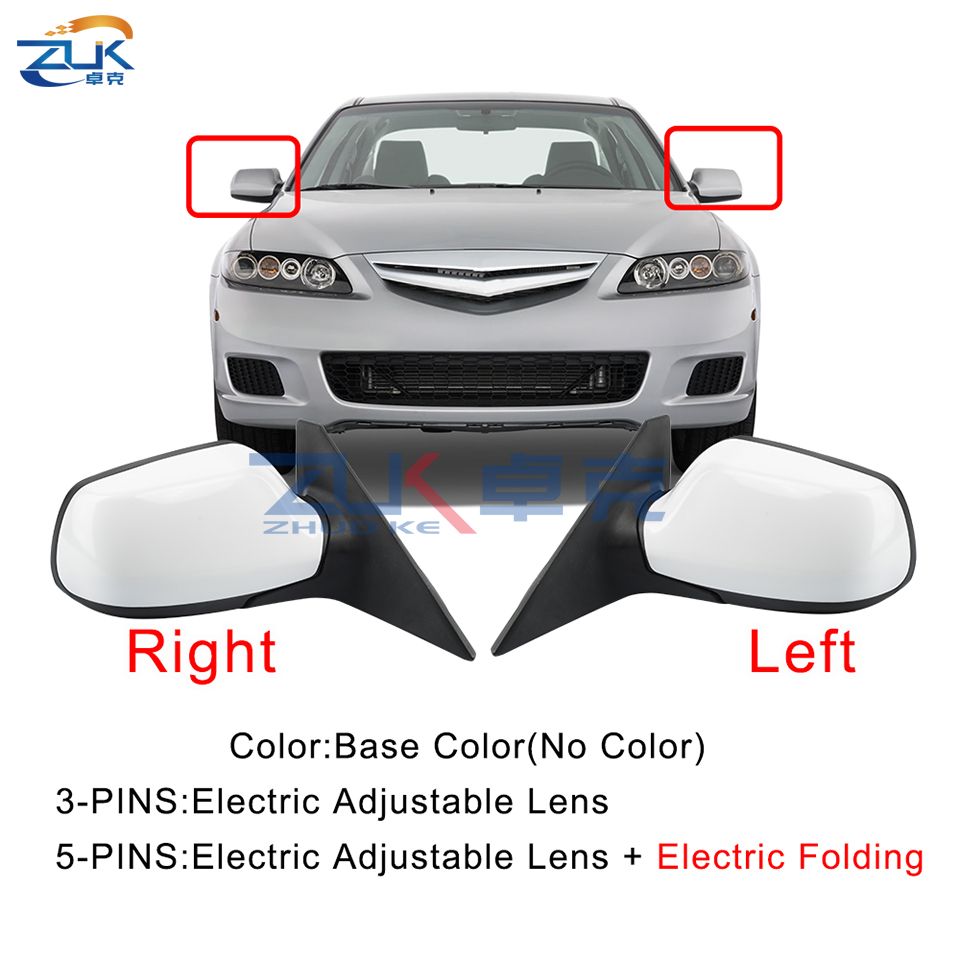 ZUK Outer Rearview Side Mirror Assy For MAZDA 6 GG1 2005 2006 2007 2008 2009 2010 2011 2012 3-PINS 5-PINS Electric Folding - Image 3