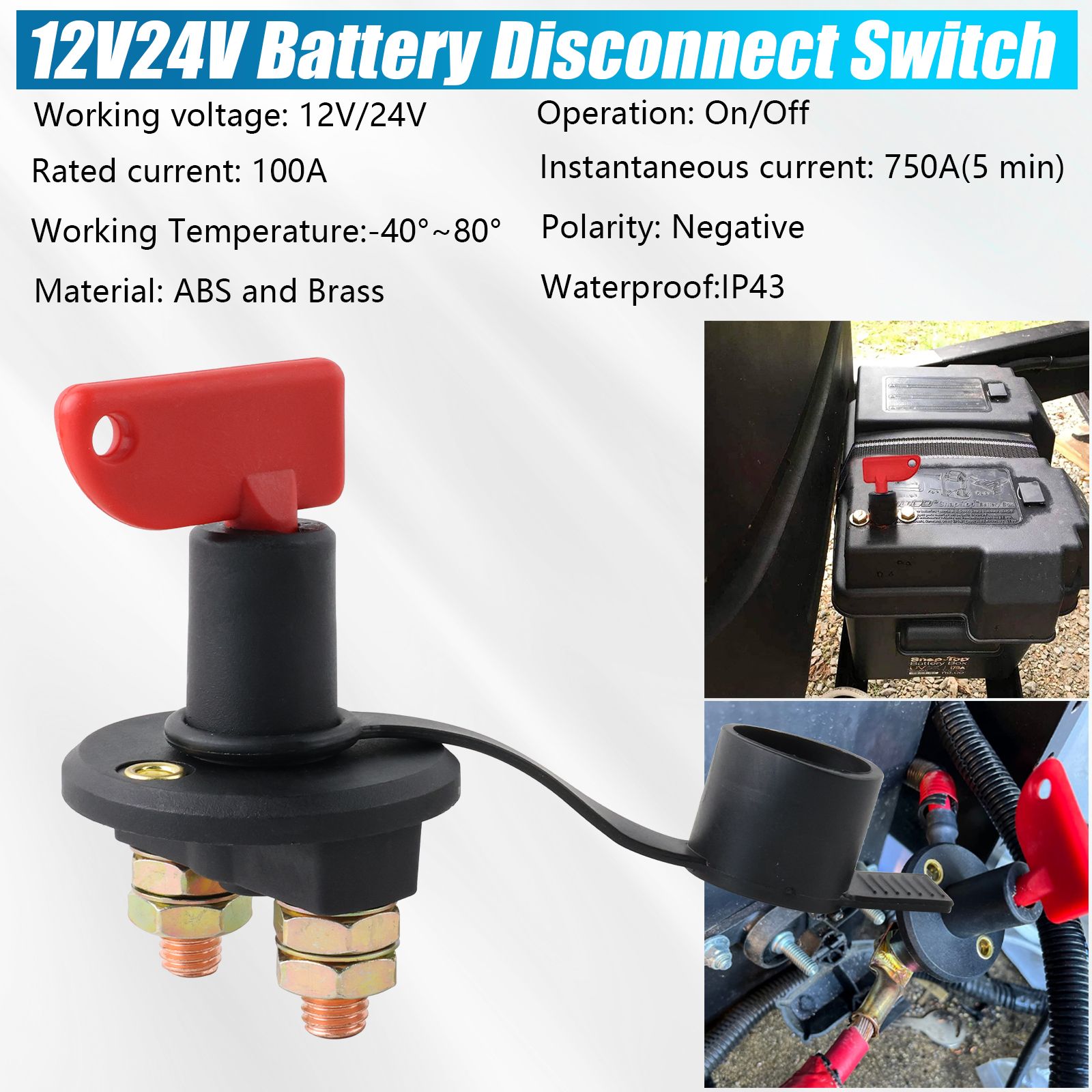 Key 12-24V Car Battery Power Disconnect Isolator Circuit Breaker Main Kill Cut-off Switch Insulated Rotary - Image 3