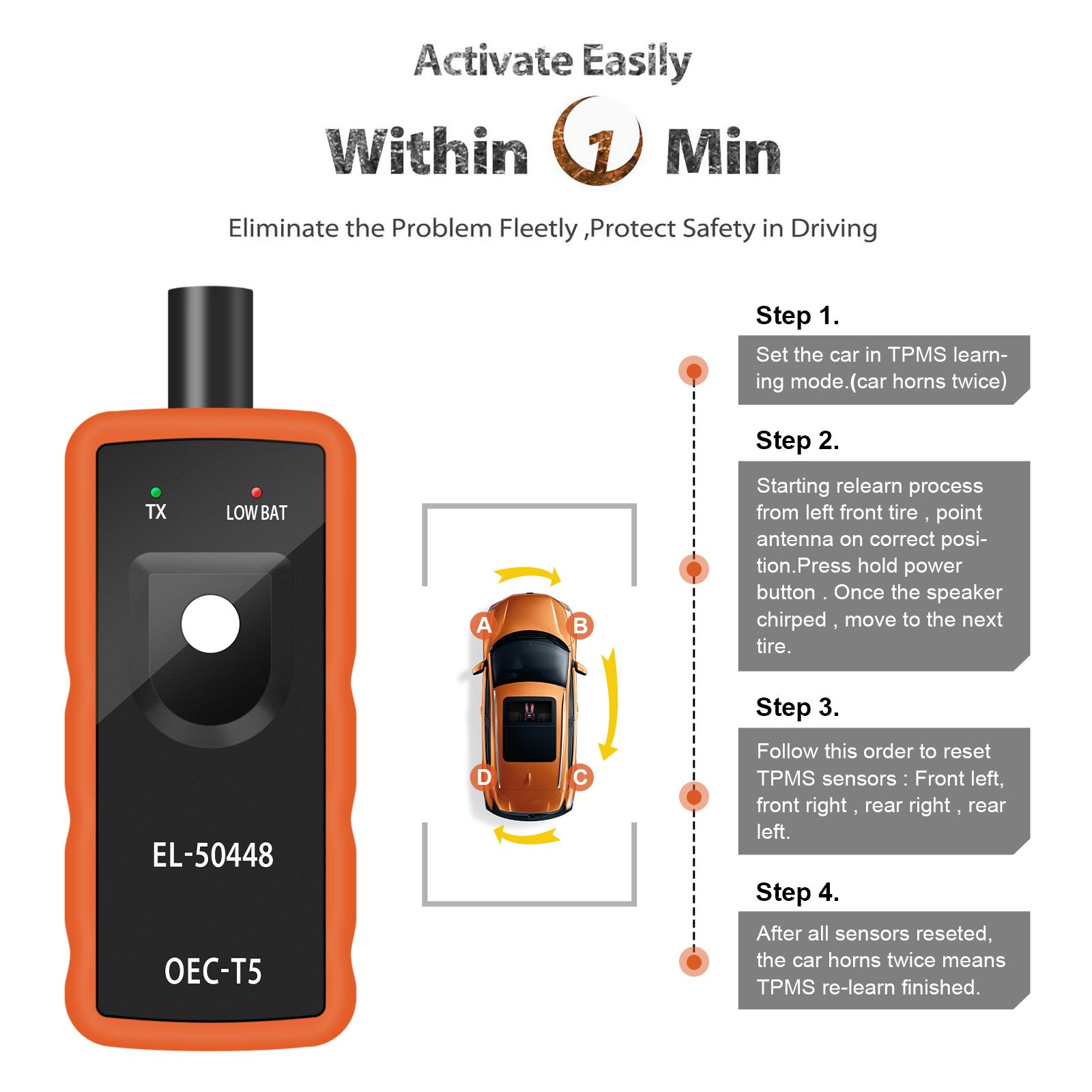 Car TPMS Reset Tool EL50448 Auto Tire Pressure Monitoring System Relearn Tool For GMC/Opel/Buick/Chevrolet/Cadillac/Saturn/Saab - Image 2
