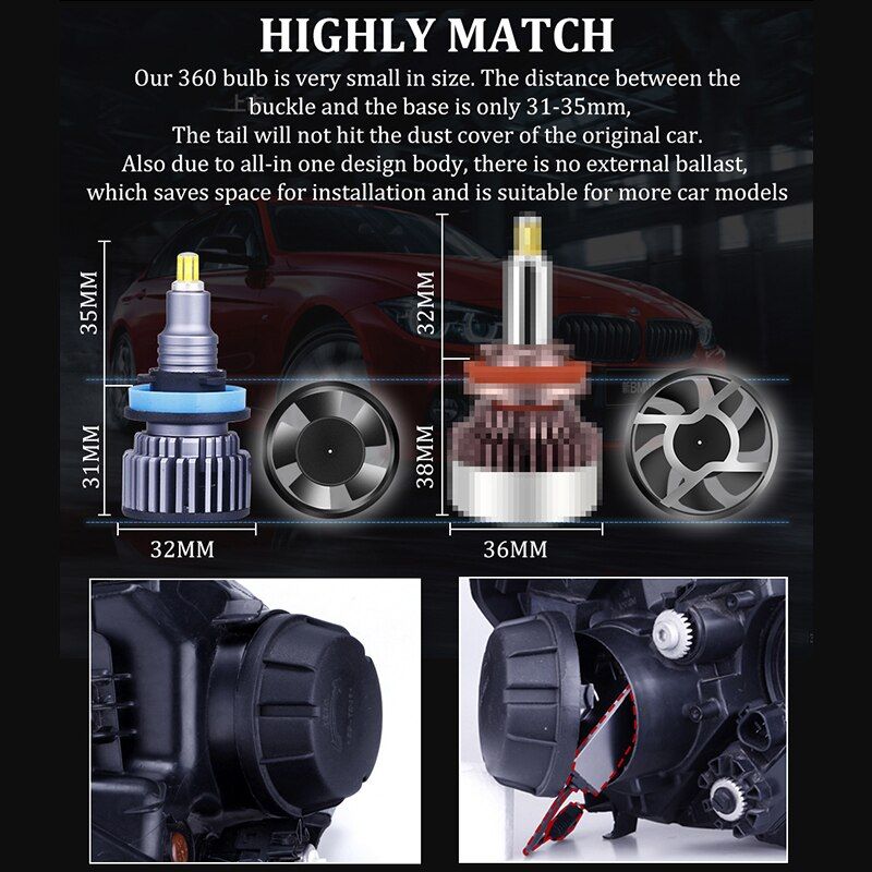 Dualvision H7 Led Bulb Canbus H1 H8 H9 H11 Fog Lights 9006Hb4 9005 Hb3 Led Lamps360 30000LM 300W 3D Auto 6000K Super Mini Diodes - Image 5