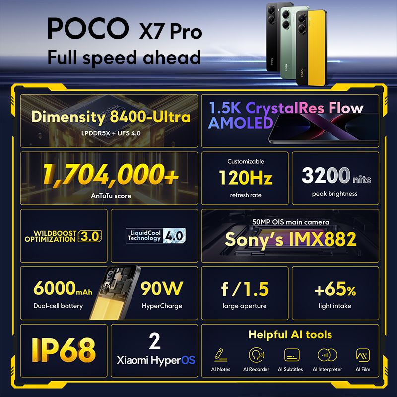 Poco X7 Pro 5g Global Version POCO X7 Pro Global Version Smartphone Dimensity 8400 Ultra 6000mAh 50MP Camera With OIS 120Hz NFC 5G - Image 2