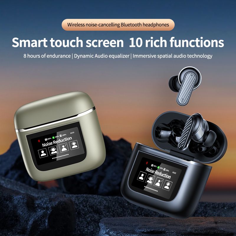 ecouteur Wireless Bluetooth Headphones Smart Touch Screen Earbuds Noise Cancelling Earphones Sports Gaming Headset v8 - Image 3