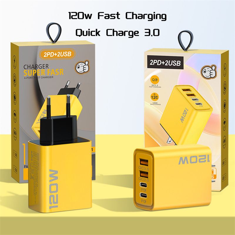 120W Fast Charging 4 Ports Mobile Phone Charger QC3.0 USB Type C Chargers Dual PD Wall Adapter EU/US/UK Plug for iPhone 15 Xiaomi Samsung - Image 1