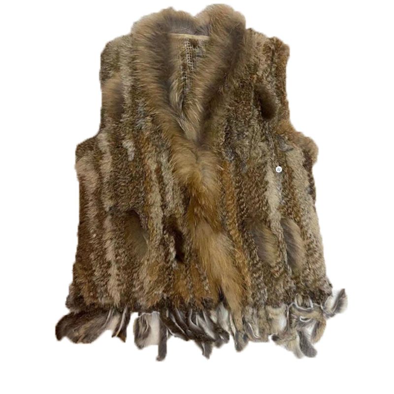 OC 407M18 Women's Coats Rabbit Fur Vest Raccoon Fur Collar True Fur Grass Winter Warm Jacket - Image 1