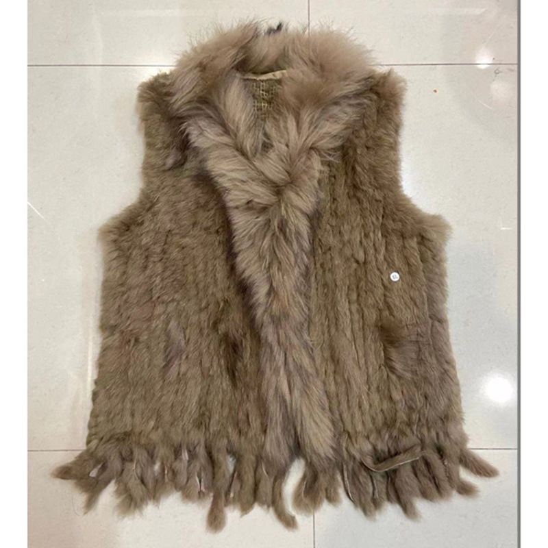 OC 407M18 Women's Coats Rabbit Fur Vest Raccoon Fur Collar True Fur Grass Winter Warm Jacket - Image 3
