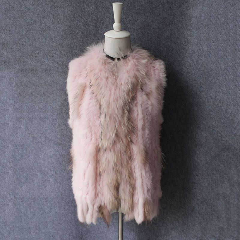 OC 407M18 Women's Coats Rabbit Fur Vest Raccoon Fur Collar True Fur Grass Winter Warm Jacket - Image 4