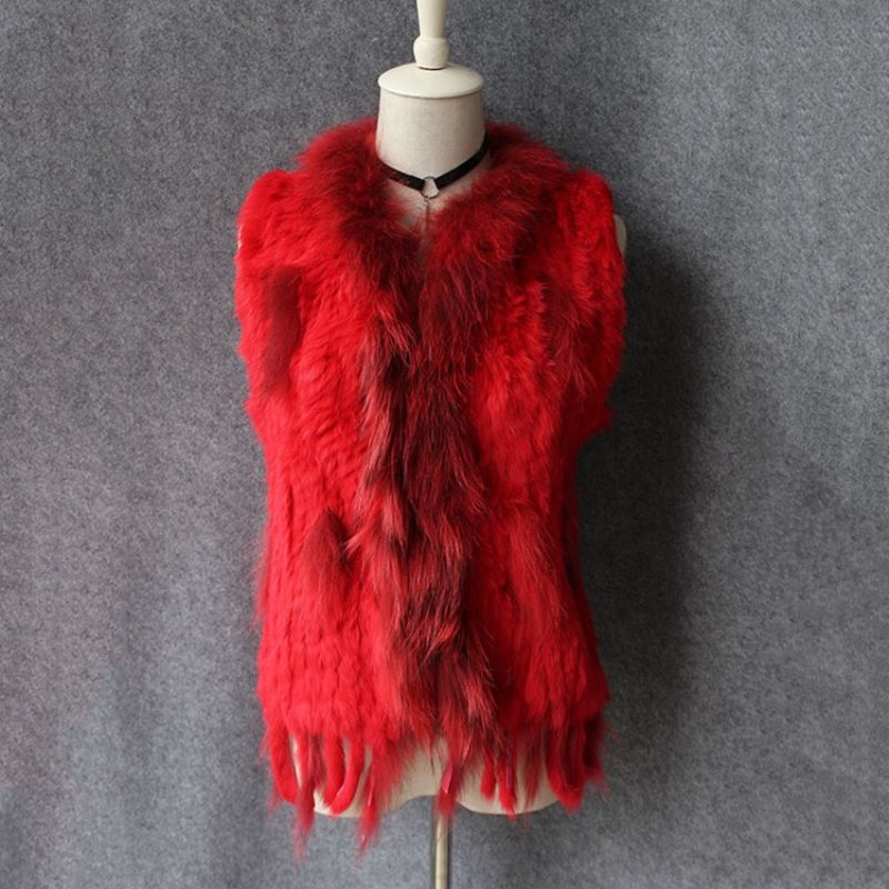 OC 407M18 Women's Coats Rabbit Fur Vest Raccoon Fur Collar True Fur Grass Winter Warm Jacket - Image 5