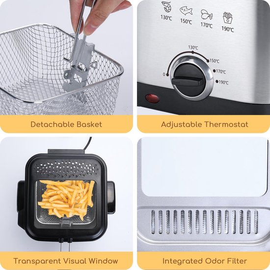 Aigostar Fries 30IZD - Frituurpan - Regelbare thermostaat - Geurfilter -1.5Liter - frituurpan klein - Image 4