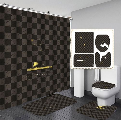 Fashion Letter Printed Shower Curtains Designer Print Bathroom Curtain Home Toilet Er Mat Bath Supplies - Image 1