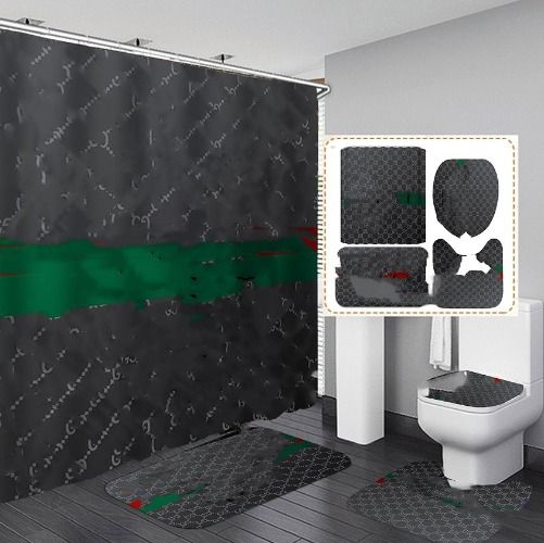 Fashion Letter Printed Shower Curtains Designer Print Bathroom Curtain Home Toilet Er Mat Bath Supplies - Image 3