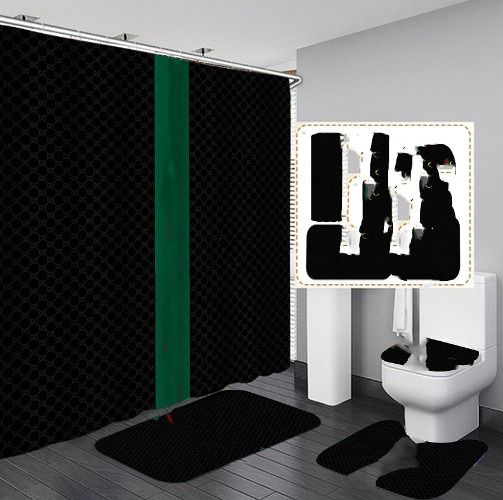 Fashion Letter Printed Shower Curtains Designer Print Bathroom Curtain Home Toilet Er Mat Bath Supplies - Image 4