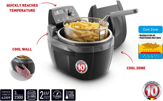 FRITEL Frituurpan - Turbo SF® 4209 - Friteuse met Antistofdeksel - Olie + Vast Vet - 2-4 personen - 2300W - 3 liter - Rond - Retro - 10 jaar Garantie - Image 5