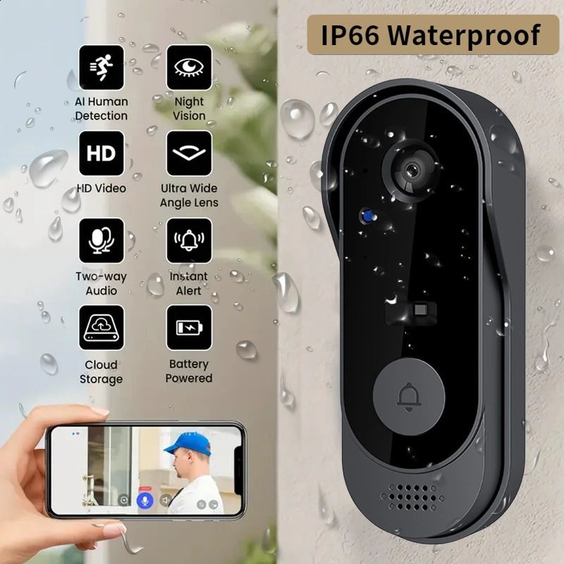 Smart Home DoorBell Night Vision Monitors HD Video Camera WIFI Doorbell Security Waterproof Wireless bell door Intercom for home 240920 - Image 1