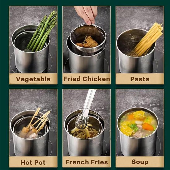 Frituurpan - Frituurpannen - friteuse - frietpan - Filterkan - RVS 304 Friteusepan - 1.5L (53oz) - Met Mand en Zeef - Grote Vetcontainer voor Spekvet - Vaatwasserbestendig - voor Fritten, Koken en Kamperen - Image 5