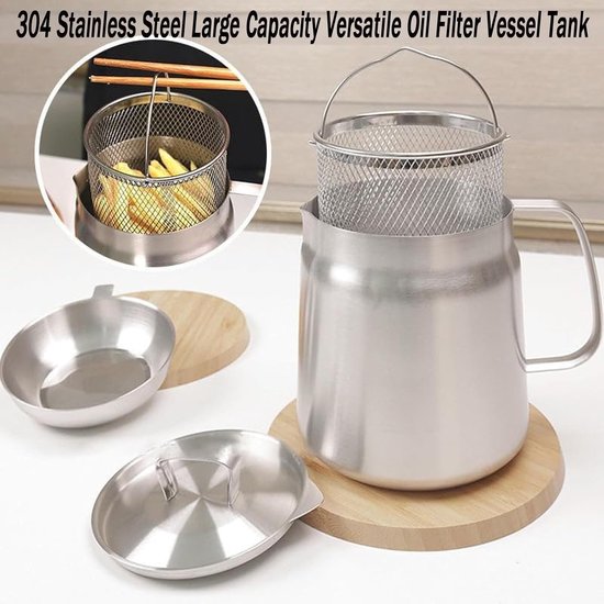 Frituurpan - Frituurpannen - friteuse - frietpan - Filterkan - RVS 304 Friteusepan - 1.5L (53oz) - Met Mand en Zeef - Grote Vetcontainer voor Spekvet - Vaatwasserbestendig - voor Fritten, Koken en Kamperen - Image 6