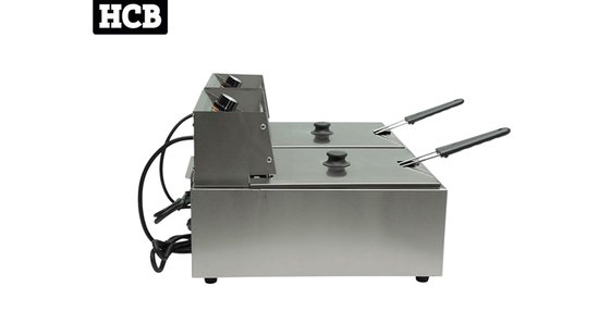 HCB® - Professionele grote Horeca frituurpan - Dubbele friteuse - 2 x 6 liter - 2 x 230V - RVS / INOX frietketel - frietpannen - frietpan - 44x57x31.5 cm (DxBxH) - 5000W - 2579 - Image 2