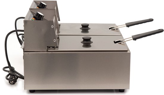 HCB® - Professionele grote Horeca frituurpan - Dubbele friteuse - 2 x 6 liter - 2 x 230V - RVS / INOX frietketel - frietpannen - frietpan - 44x57x31.5 cm (DxBxH) - 5000W - 2579 - Image 3