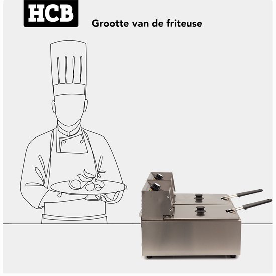 HCB® - Professionele grote Horeca frituurpan - Dubbele friteuse - 2 x 6 liter - 2 x 230V - RVS / INOX frietketel - frietpannen - frietpan - 44x57x31.5 cm (DxBxH) - 5000W - 2579 - Image 6