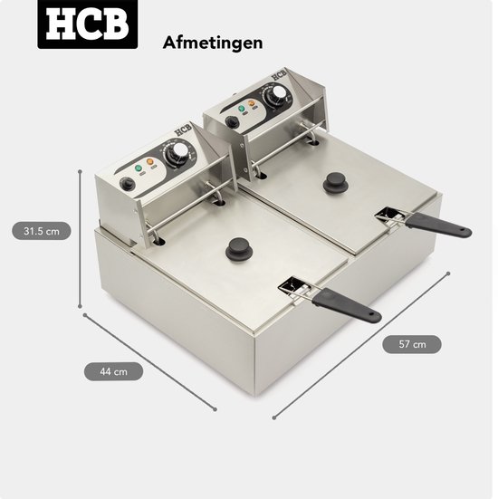 HCB® - Professionele grote Horeca frituurpan - Dubbele friteuse - 2 x 6 liter - 2 x 230V - RVS / INOX frietketel - frietpannen - frietpan - 44x57x31.5 cm (DxBxH) - 5000W - 2579 - Image 7