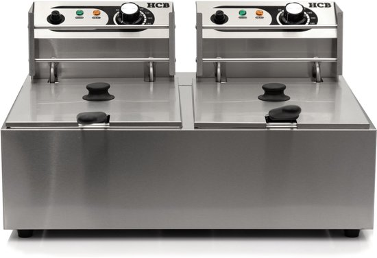 HCB® - Professionele grote Horeca frituurpan - Dubbele friteuse - 2 x 6 liter - 2 x 230V - RVS / INOX frietketel - frietpannen - frietpan - 44x57x31.5 cm (DxBxH) - 5000W - 2579 - Image 8