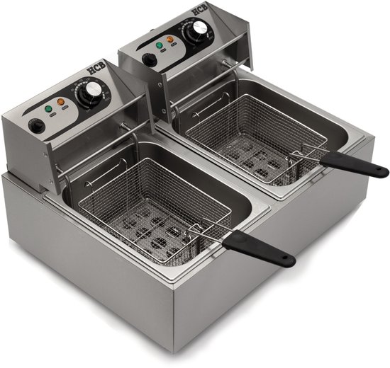 HCB® - Professionele grote Horeca frituurpan - Dubbele friteuse - 2 x 6 liter - 2 x 230V - RVS / INOX frietketel - frietpannen - frietpan - 44x57x31.5 cm (DxBxH) - 5000W - 2579 - Image 9