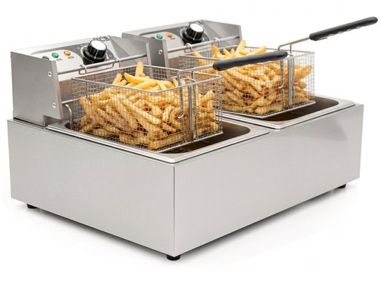HCB® - Professionele grote Horeca frituurpan - Dubbele friteuse - 2 x 6 liter - 2 x 230V - RVS / INOX frietketel - frietpannen - frietpan - 44x57x31.5 cm (DxBxH) - 5000W - 2579 - Image 10