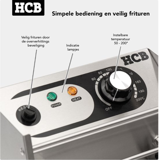 HCB® - Professionele grote Horeca frituurpan - Dubbele friteuse - 2 x 6 liter - 2 x 230V - RVS / INOX frietketel - frietpannen - frietpan - 44x57x31.5 cm (DxBxH) - 5000W - 2579 - Image 11