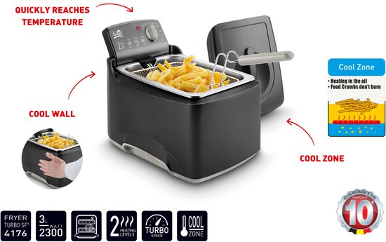 FRITEL Frituurpan - Turbo SF® 4176 - Friteuse met Antistofdeksel - Olie + Vast Vet - 2-4 personen - 2300W - 3 liter - Mat Zwart - 10 jaar Garantie - Image 5
