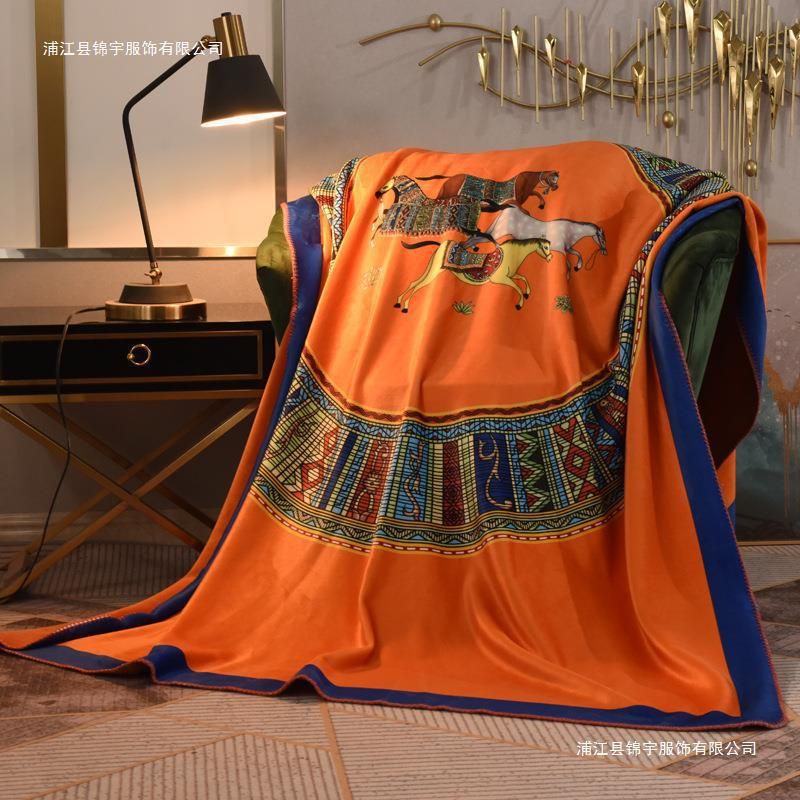Luxury horse Designer Blanket Cashmere Soft Wool Scarf Shawl Portable Warm Plaid Sofa Bed Fleece Knitted Throw Blankets - Image 3