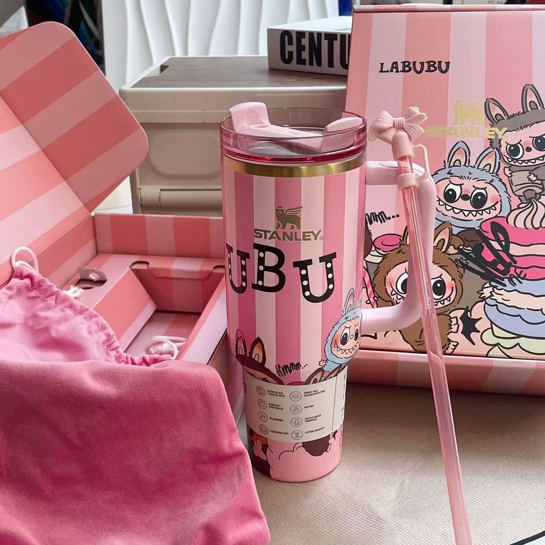 Stanley x Labubu 40oz Tumbler | Cute Cartoon Collectible | Insulated Sweat-Proof w/ Carry HandlePink style L250705LL81 - Image 1