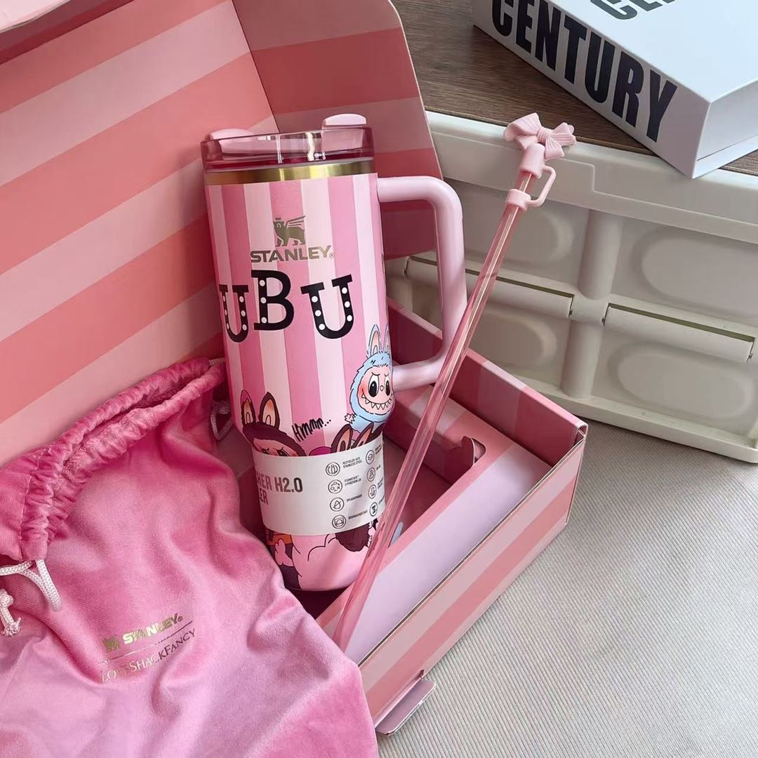 Stanley x Labubu 40oz Tumbler | Cute Cartoon Collectible | Insulated Sweat-Proof w/ Carry HandlePink style L250705LL81 - Image 2