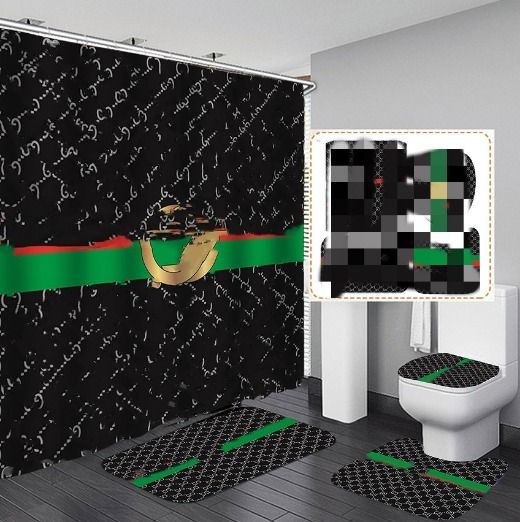 Quality 4Pcs/Set Carpet Bathroom Foot Pad Bath Mat and Shower Curtain Set Toilet Toilet Seat Covers Home Decor High-end - Image 3