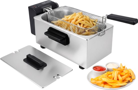 Cheqo® Friteuse - Regelbare Thermostaat - Indicatielampje - Uitneembare Tank - Verwarmingselement - PFAS-vrij - Eenvoudig Te Reinigen - RVS/Zwart - Functionele Friteuse - Frituurpan - Frituur Pan - Frietpan - Frituren - Image 3