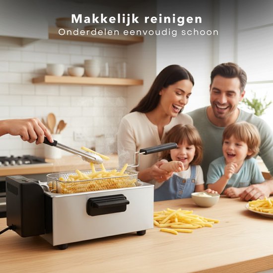 Cheqo® Friteuse - Regelbare Thermostaat - Indicatielampje - Uitneembare Tank - Verwarmingselement - PFAS-vrij - Eenvoudig Te Reinigen - RVS/Zwart - Functionele Friteuse - Frituurpan - Frituur Pan - Frietpan - Frituren - Image 5