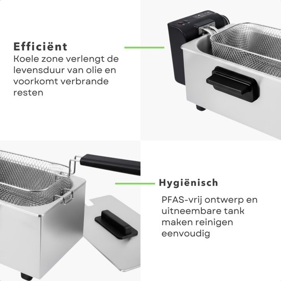 Cheqo® Friteuse - Regelbare Thermostaat - Indicatielampje - Uitneembare Tank - Verwarmingselement - PFAS-vrij - Eenvoudig Te Reinigen - RVS/Zwart - Functionele Friteuse - Frituurpan - Frituur Pan - Frietpan - Frituren - Image 7