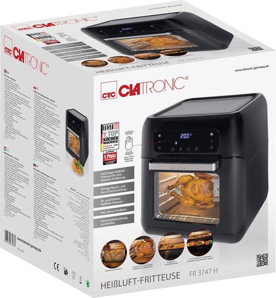 Clatronic FR 3747 H hetelucht-friteuse, olie- en vetvrij, 11 liter, sensor touchbediening, LED-display, zwart - Image 8
