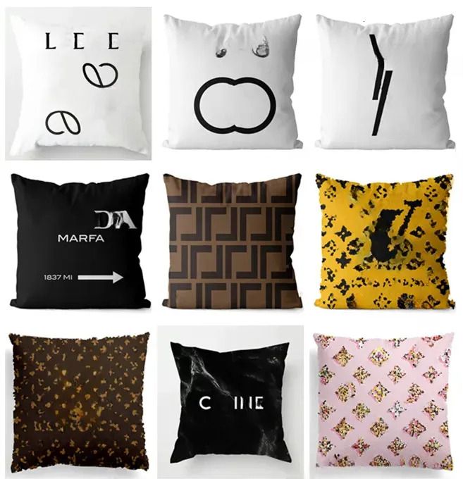 Printed Throw Pillow Covers Quality Designer Black And White Throw Classic Letter Printed Home Cover Minimalist Sofa Decoration Cushion 45x45cm Pillow Core Detachable - Image 1