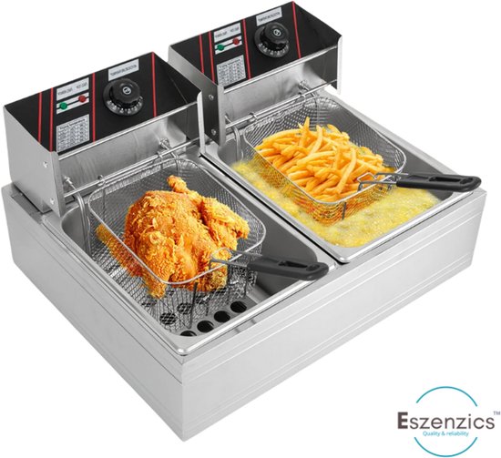 Eszenzics™ Friteuse XXL Pro7 - 12 liter - 2 x 2500W - Dubbele mand - Verlengde handgrepen 20cm - Commercieel of thuisgebruik - Restaurant - Friture - Snackbar - Friet - Frietpan - Image 1